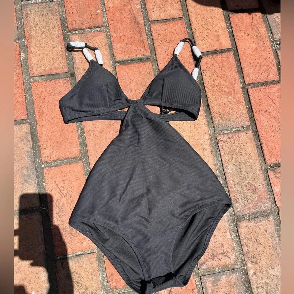 J Crew Ribbed Cut Out One Piece Swimsuit with Pearls NWT